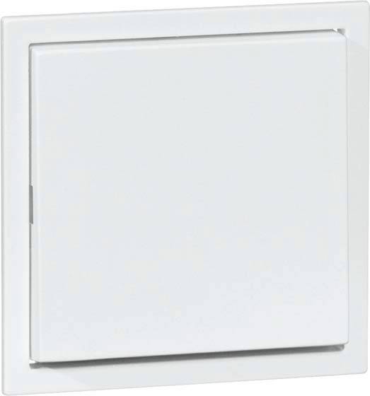 Włącznik światła w białym kolorze, montowany na ścianie, o kwadratowym kształcie, gładki i minimalistyczny.