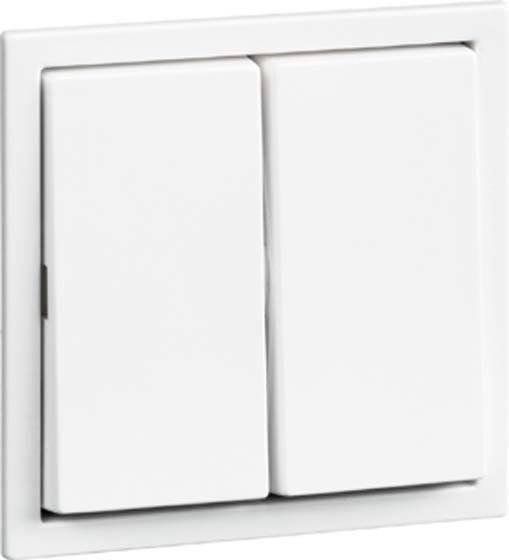 Biały podwójny przełącznik na ścianie.