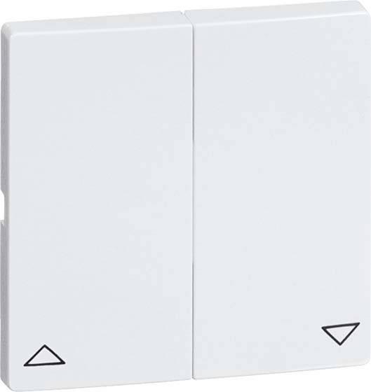 Dwa jasne przełączniki kołyskowe z strzałkami skierowanymi w górę i w dół, używane do sterowania żaluzjami lub roletami.