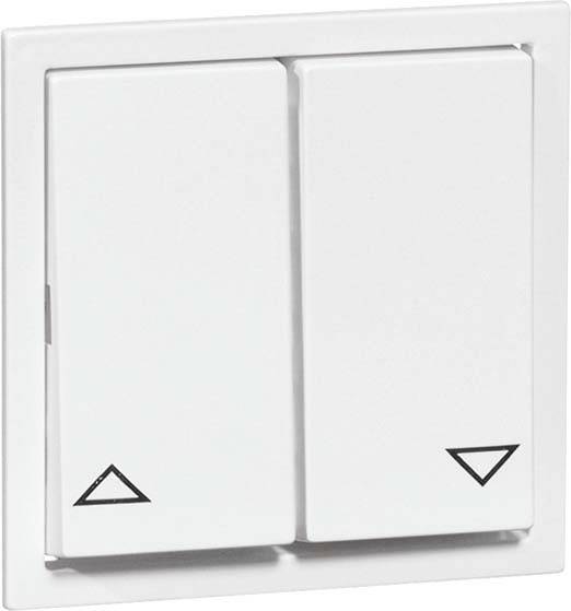 Podwójny przełącznik świetlny z dwoma dźwigniami. Lewy trójkąt skierowany jest w górę, prawy w dół, prawdopodobnie do funkcji podnoszenia i opuszczania.