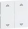 Dwa białe włączniki ze strzałkami w kolorze czarnym, skierowanymi w górę i w dół. Odpowiednie do sterowania roletami lub natężeniem światła.