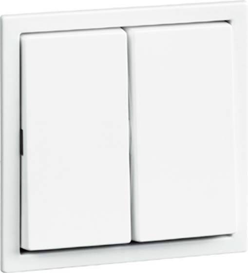 Dwa białe włączniki światła obok siebie na ścianie, gotowe do włączenia lub wyłączenia oświetlenia bądź urządzeń.