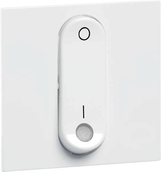 Biały włącznik światła w zbliżeniu, wyposażony w funkcję czujnika bliskiego zasięgu. Na górze znajduje się publiczny wyłącznik obwodu elektrycznego.