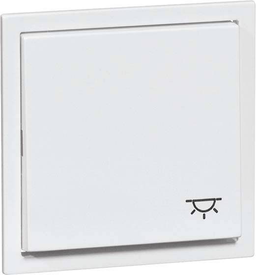 Biały włącznik światła z symbolem lampy w dolnym prawym rogu.