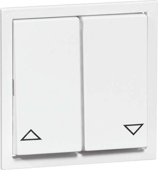 Dwa białe włączniki światła z symbolami strzałek. Lewy skierowany jest w górę, prawy w dół.