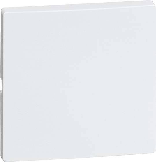 Biały, kwadratowy włącznik światła na jasnym tle, w pozycji wyłączonej.