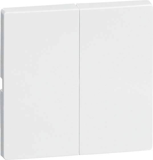 Dwa białe, prostokątne przełączniki kołyskowe umieszczone obok siebie w czystej, prostej linii. Odpowiednie do prostych instalacji naściennych.