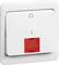 Kwadratowy włącznik światła z czerwoną lampką kontrolną sygnalizującą, że jest włączony.