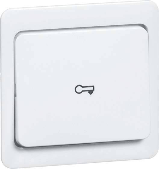 Przełącznik światła z symbolem klucza, wskazujący funkcję automatycznego lub sterowanego bezpieczeństwem oświetlenia.