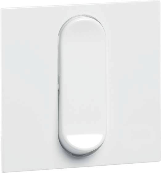 Biały włącznik światła na prostokątnej płytce, gotowy do zamontowania na ścianie.