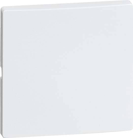 Biała, kwadratowa osłona, gładka, zaprojektowana w minimalistycznym stylu, przeznaczona do gniazdek lub włączników w pomieszczeniach wewnętrznych.