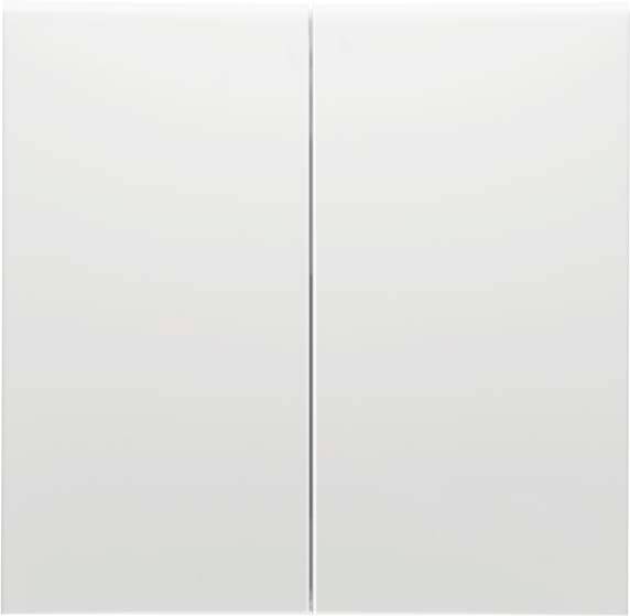 Dwie białe, stojące obok siebie prostokątne płyty z wąską pionową szczeliną pośrodku, minimalistyczny design.