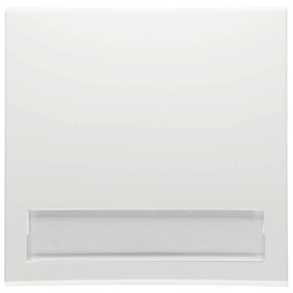 Biała pokrywa z prostokątnym wycięciem u dołu, prawdopodobnie przeznaczona dla gniazda lub przełącznika.