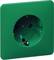 Zielona wtyczka z bolcem ochronnym, odpowiednia do użytku wewnątrz pomieszczeń, w standardowym designie z dwoma otworami i zaciskiem uziemienia.