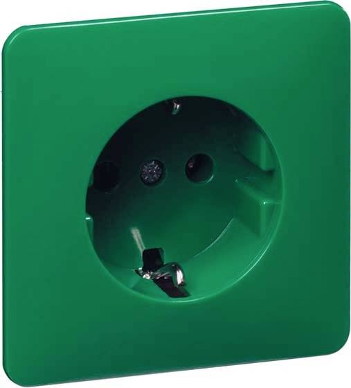 Zielona wtyczka na ścianie do podłączenia urządzeń elektrycznych.