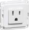 Biała wtyczka z kwadratową ramką, posiadająca dwie pionowe szczeliny oraz dolny otwór uziemienia.