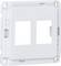 Podwójna ramka przyłączeniowa z tworzywa sztucznego, prostokątna, w kolorze białym. Odpowiednia do dwóch modułów lub przełączników.
