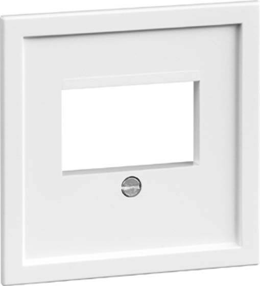 Prostokątna, biała rama z mniejszym prostokątnym otworem i centralną śrubą poniżej.