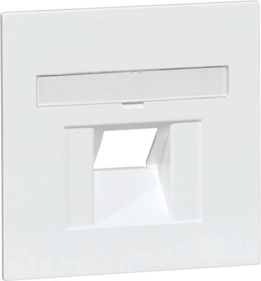 Biała płyta ścienna z kwadratowym otworem pośrodku, odpowiednia do montażu przyłącza kablowego.