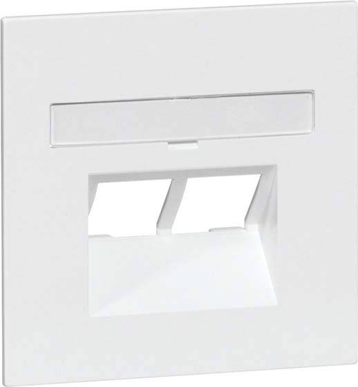 Pojedyncza biała sieciowa wtyczka natynkowa z dwoma portami, nadająca się do montażu ściennego w biurach lub pomieszczeniach mieszkalnych.