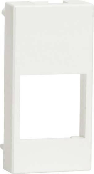 Biała, prostokątna ramka z dużym, centralnym otworem, odpowiednia jako pokrywa lub płytka montażowa do włączników lub gniazd elektrycznych.