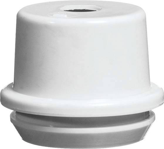 Biały plastikowy pojemnik z zaokrąglonym wieczkiem i okrągłym otworem na górze. Używany głównie do celów uszczelniających.