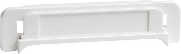 Biały, prostokątny przedmiot z tworzywa sztucznego o podwyższonej środkowej części i zaokrąglonych narożnikach.