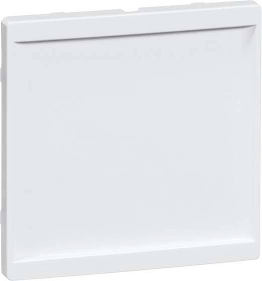 Kwadratowa, biała ramka maskująca z plastiku, gładka i prosta, pozbawiona widocznych oznaczeń lub cech designerskich.