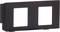 Czarny prostokątny ramka z dwoma kwadratowymi wycięciami, odpowiednia jako pokrywa do podwójnych gniazd elektrycznych lub włączników.