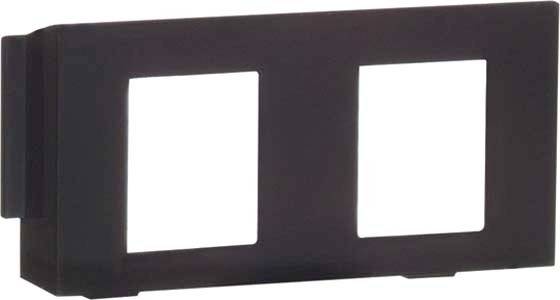 Prostokątna, czarna rama z dwoma kwadratowymi wycięciami, prawdopodobnie przeznaczona dla elementów elektronicznych lub przełączników.