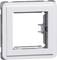 Prostokątna, biała, pusta ramka do włącznika światła z metalowym mocowaniem, przeznaczona do montażu na ścienie. Przeznaczona głównie do użytku wewnątrz pomieszczeń.