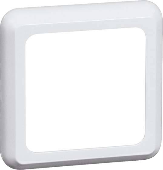 Biały, kwadratowy plastikowy ramka z zaokrąglonymi narożnikami, prawdopodobnie odpowiednia do przełącznika lub elementu gniazdowego.