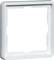 Biały kwadratowy plastikowy ramka z zaokrąglonymi narożnikami, prawdopodobnie do gniazdek lub osłon włączników.