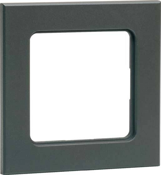 Kwadratowa, ciemnoszara płyta ramowa z centralnym otworem. Stosowana do osłon włączników elektrycznych lub gniazd wtykowych.