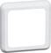 Biały, kwadratowy ramek włącznika światła z zaokrąglonymi krawędziami. Idealny do nowoczesnych wnętrz.