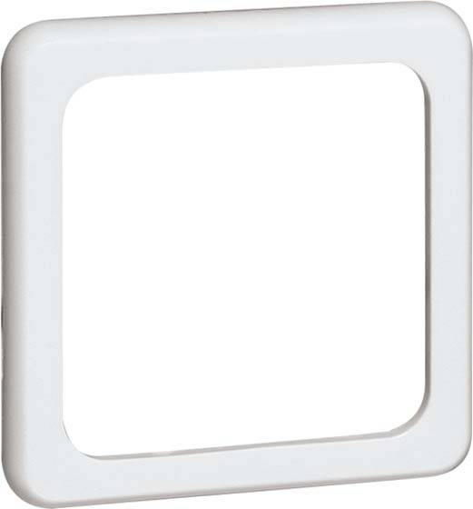 Biały, kwadratowy ramka z tworzywa sztucznego zaokrąglonymi narożnikami.