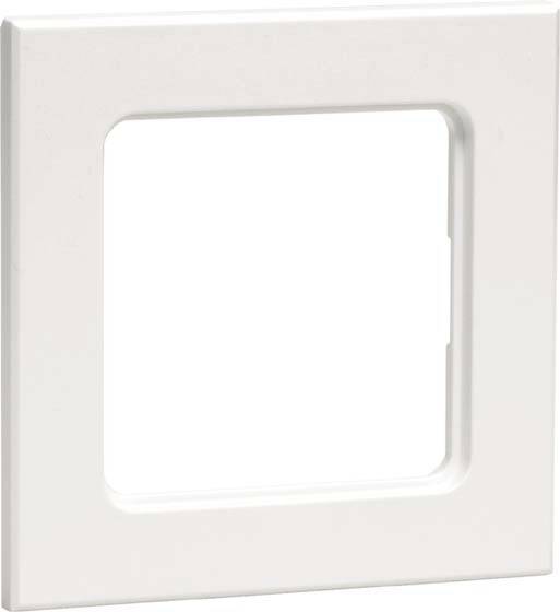 Biały, kwadratowy ramka z tworzywa sztucznego o zaokrąglonych narożnikach, odpowiednia do włączników światła lub gniazdek elektrycznych.