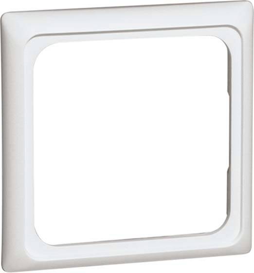 Biała kwadratowa ramka maskująca z tworzywa sztucznego, prawdopodobnie do włącznika lub gniazdka elektrycznego, z zaokrąglonymi narożnikami.