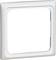 Biała kwadratowa ramka maskująca z tworzywa sztucznego, prawdopodobnie do włącznika lub gniazdka elektrycznego, z zaokrąglonymi narożnikami.