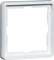 Biała, kwadratowa ramka z tworzywa sztucznego, prawdopodobnie przeznaczona do zakrywania włączników lub gniazd elektrycznych w budynkach.