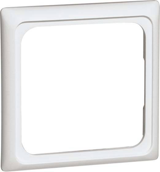 Kwadratowa, biała plastikowa ramka z zaokrąglonymi narożnikami, często stosowana jako ozdobna osłona włączników światła lub gniazdek elektrycznych.