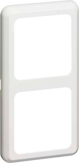 Biały, prostokątny podwójny ramka do włączników światła lub gniazdek elektrycznych na białym tle.
