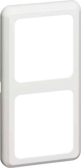Podwójna, prostokątna, biała ramka maskująca do włączników elektrycznych lub gniazd wtykowych.