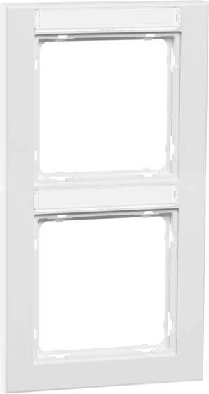 Biały, prostokątny plastikowy ramka z dwoma pustymi otworami ułożonymi jeden nad drugim.