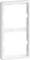 Biały, prostokątny ramka z tworzywa sztucznego o zaokrąglonych narożnikach z dwoma otworami, przeznaczona do zakrycia włączników elektrycznych lub gniazdek.