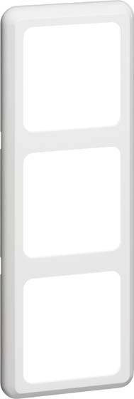 Potrójna ramka na włączniki w kolorze białym, prostokątna, z zaokrąglonymi narożnikami. Odpowiednia do stosowania w budynkach mieszkalnych lub biurowych.