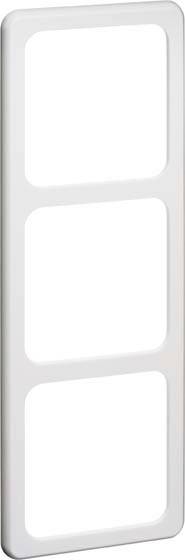 Potrójna ramka z białego tworzywa sztucznego do instalacji przełączników, przeznaczona do montażu trzech przełączników lub gniazd elektrycznych.