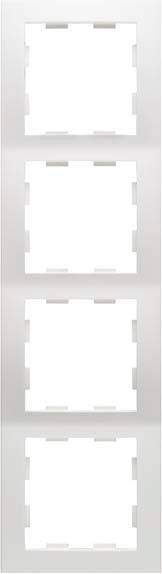 Poczwórna biała ramka plastikowa do włączników lub gniazd elektrycznych, z kwadratowymi wycięciami w równomiernych odstępach.