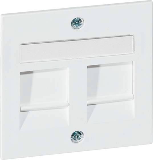 Biała podwójna płyta maskująca z śrubami, odpowiednia do zakrywania instalacji sieciowych w ścianach.