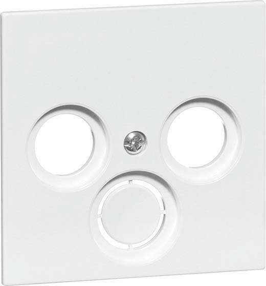 Biała plastikowa osłona z trzema otworami kołowymi, odpowiednia do montażu gniazd elektrycznych w instalacjach elektrycznych.